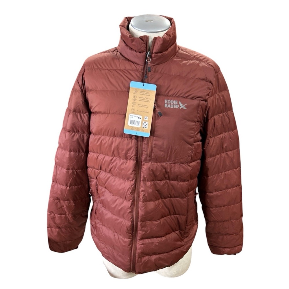 Eddie Bauer Mens L Down Puffer Jacket Packable Burgundy 650 Down EB010638